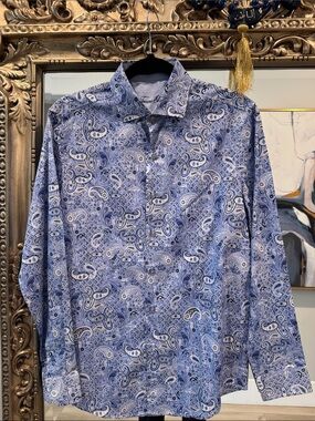 Tasso Elba Blue Paisley Long-Sleeve Dress Shirt
